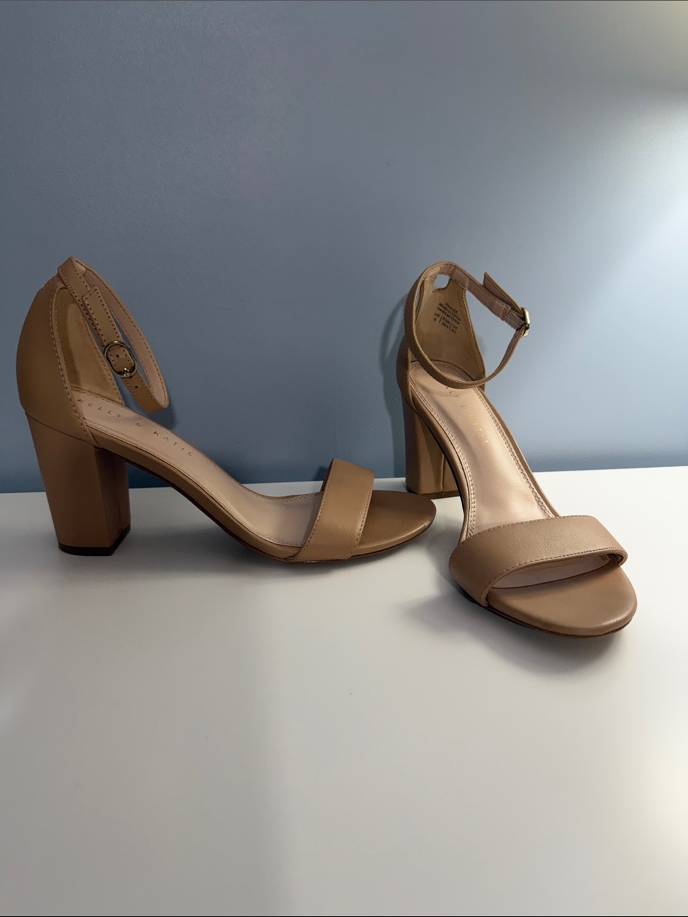 Kelly & Katie Classic Ankle-Strap Block Heel Sandals - Nude SZ 8